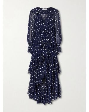 Self-Portrait Ruffled Tiered Polka-Dot Georgette Midi Dress - Blue