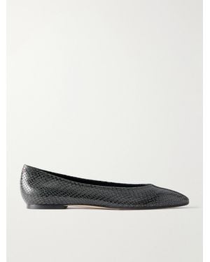 Aeyde Ellie Snake-Effect Leather Ballet Flats - White