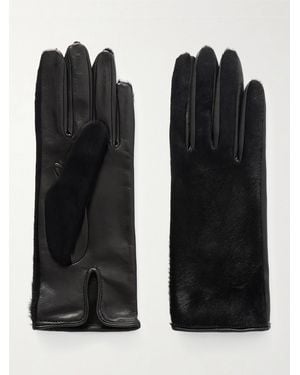 Nour Hammour Calf Hair And Leather Gloves - Black