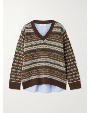 Sea Ciara Striped Cotton-Poplin And Fair Isle Wool Sweater - Multicolor