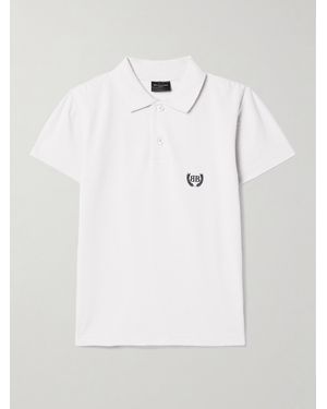 Balenciaga Distressed Embroidered Cotton-Piqué Polo Shirt - White