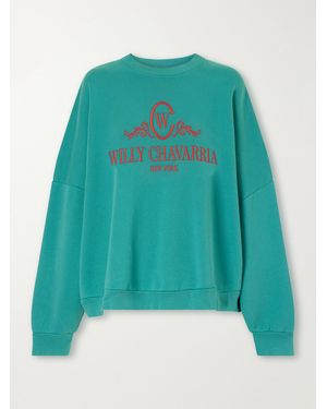 Willy Chavarria Chavantino Logo-Embroidered Cotton-Jersey Sweatshirt - Green