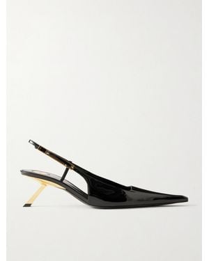 Saint Laurent Lee Patent-Leather Slingback Court Shoes - Natural