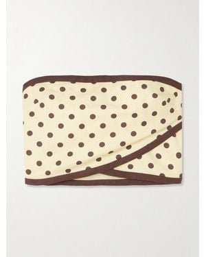 Posse Bowie Cropped Strapless Polka-Dot Linen And Cotton-Blend Top - Natural