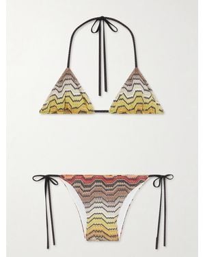 Missoni Mare Striped Metallic Crochet-Knit Triangle Bikini - Grey