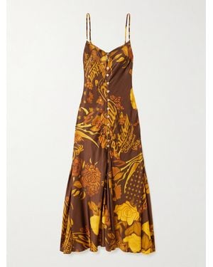 Donde Esteban Veranera Printed Satin Midi Dress - Metallic