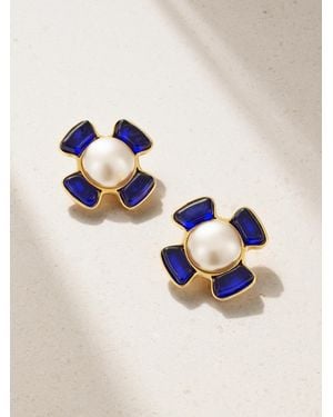 Susan Caplan Chanel Vintage-Plated, Gripoix Crystal And Faux Pearl Clip Earrings - Blue