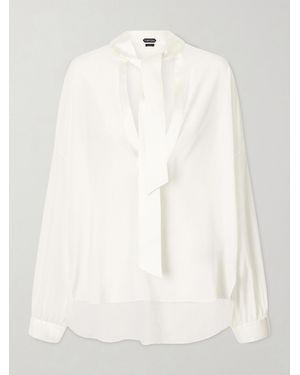 Tom Ford Pussy-Bow Satin-Trimmed Silk Crepe De Chine Blouse - Natural