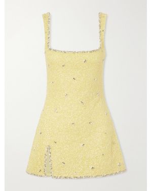 Clio Peppiatt Athena Embellished Stretch-Mesh Mini Dress - Yellow