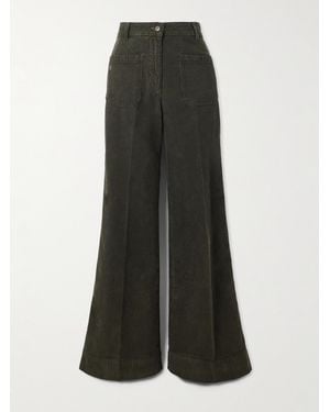 Victoria Beckham Alina Cotton-Corduroy Straight-Leg Pants - Green