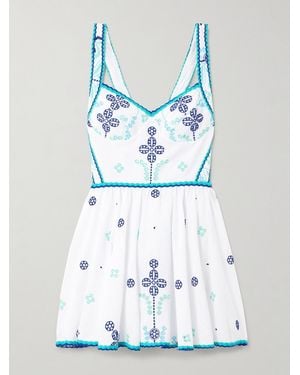 Charo Ruiz Moli Shirred Broderie Anglaise Cotton-Blend Mini Dress - Blue
