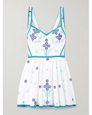 Charo Ruiz Moli Shirred Broderie Anglaise Cotton-Blend Mini Dress - Blue