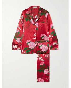 Olivia Von Halle Lila Floral-Print Silk-Satin Pajama Set - Red