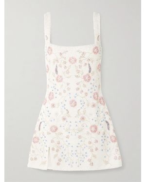 Clio Peppiatt Meadow Embellished Beaded Stretch-Tulle Mini Dress - Natural