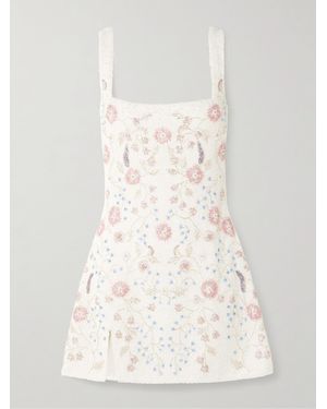 Clio Peppiatt Meadow Embellished Beaded Stretch-Tulle Mini Dress - Natural