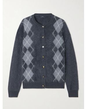 arch4 Arlo Cardigan Aus Gebürstetem Biokaschmir Mit Argyle-Muster - Blau
