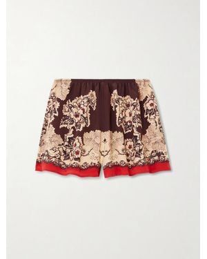 Bode Storybook Tap Printed Silk Shorts - Mettallic