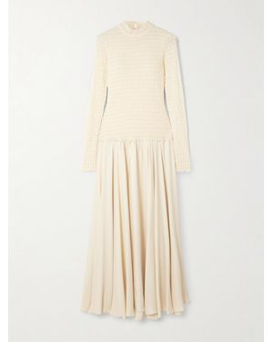 Siedres Feja Open-Back Shirred Stretch-Mesh And Satin-Jersey Midi Dress - Natur