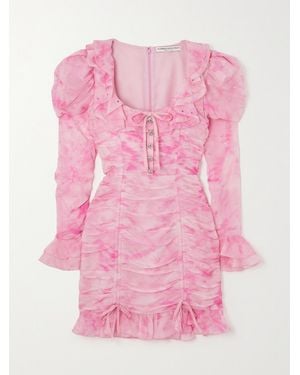 Alessandra Rich Embellished Tie-Dyed Silk-Georgette Mini Dress - Pink