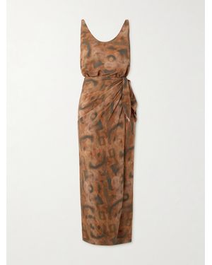 Cortana Mala Printed Silk Maxi Wrap Dress - Natural
