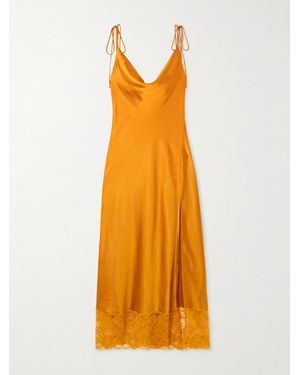 Self-Portrait Lace-Trimmed Satin Midi Dress - Orange