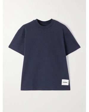 Jil Sander Set Aus Drei T-Shirts Aus Baumwoll-Jersey Mit Applikation - Blau