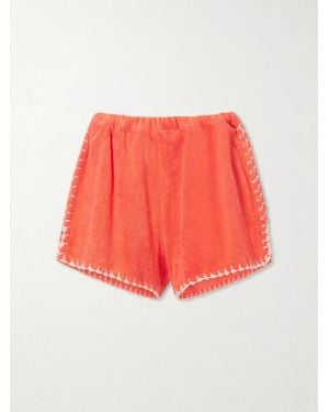 TERRY PUESTO Estate Crochet-Trimmed Organic Cotton-Terry Shorts - Red