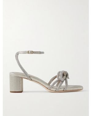 Loeffler Randall Net Sustain Mikel Crystal-Embellished Metallic Suede Sandals - Natural