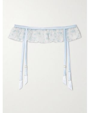 Kiki de Montparnasse Mathilde Silk-Blend Satin-Trimmed Embroidered Tulle Suspender Belt - White