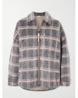 Brunello Cucinelli Bead-Embellished Padded Checked Brushed Jacquard Jacket - Grey