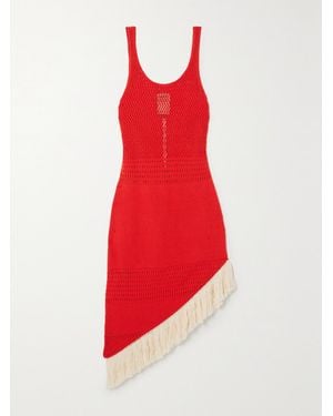 Escvdo Net Sustain Carisa Fringed Asymmetric Cotton Midi Dress - Rot