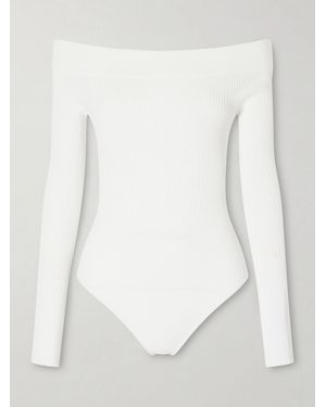 Alaïa Off-The-Shoulder Ribbed-Knit Bodysuit - White