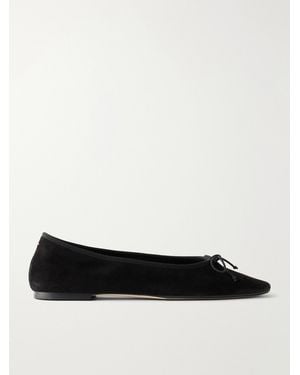 Aeyde Tiby Bow-Detail Suede Ballet Flats - White
