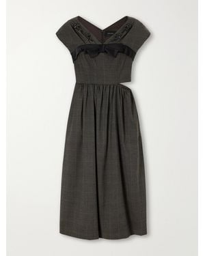 Simone Rocha Embellished Gathered Prince Of Wales Wool-Blend Midi Dress - Black