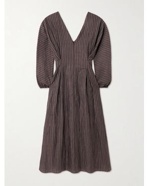 Abadia Amaya Midikleid Aus Einer Gestreiften Leinenmischung Mit Falten - Lila