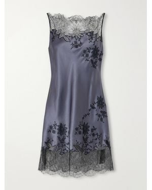 Carine Gilson Lace-Embroidered Silk-Satin Mini Dress - Blue