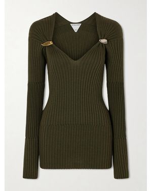Bottega Veneta Embellished Ribbed Cashmere And Silk-Blend Jumper - Green