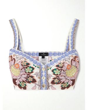 Etro Cropped Floral-Print Cotton-Poplin Top - White