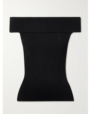 Givenchy Off-The-Shoulder Panelled Ribbed-Knit Top - Black