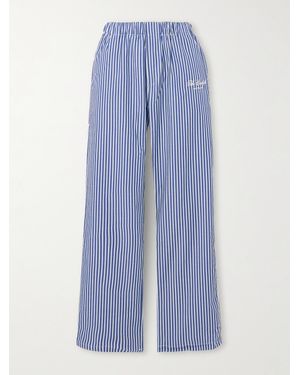 Sporty & Rich The Carlyle Embroidered Striped Cotton-Poplin Pajama Pants - Blue