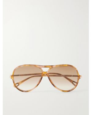 Chloé Tubolar Aviator-Style Recycled Tortoiseshell Acetate Sunglasses - Natural