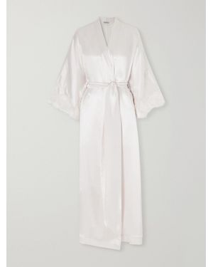 Carine Gilson Belted Lace-Trimmed Silk-Satin Robe - White