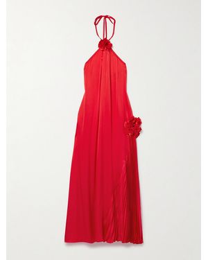 Kika Vargas Marsha Embellished Plissé-Silk Maxi Dress - Red
