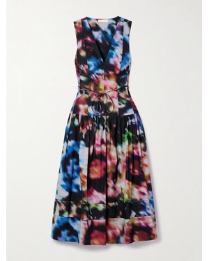 Ulla Johnson Kiran Belted Printed Cotton-Poplin Midi Dress - Blue