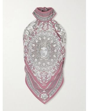 Versace Cropped Printed Crepe Top - Pink