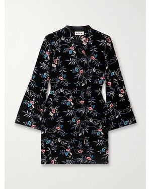 RIXO London Delphina Embroidered Velvet Mini Dress - Black