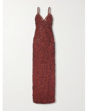 Jenny Packham Ishbel Sequin-Embellished Mesh Gown - Red