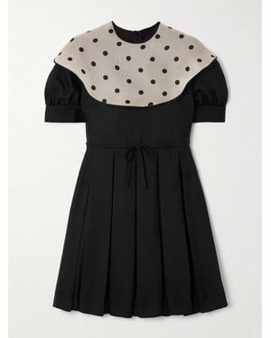 Valentino Polka-Dot Silk-Shantung Mini Dress - Black