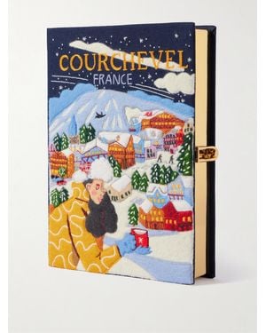 Olympia Le-Tan Courchevel Embroidered Appliquéd Canvas Clutch - Blue