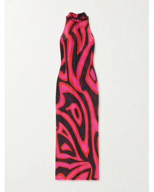 PUCCI Printed Mesh Maxi Dress in Pink | Lyst